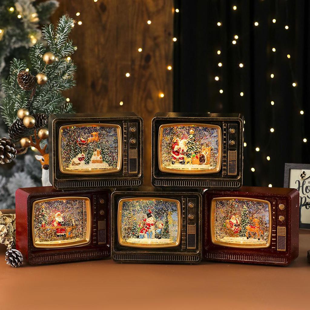 Christmas Musical Snowing TV Ornament Night Light Gift