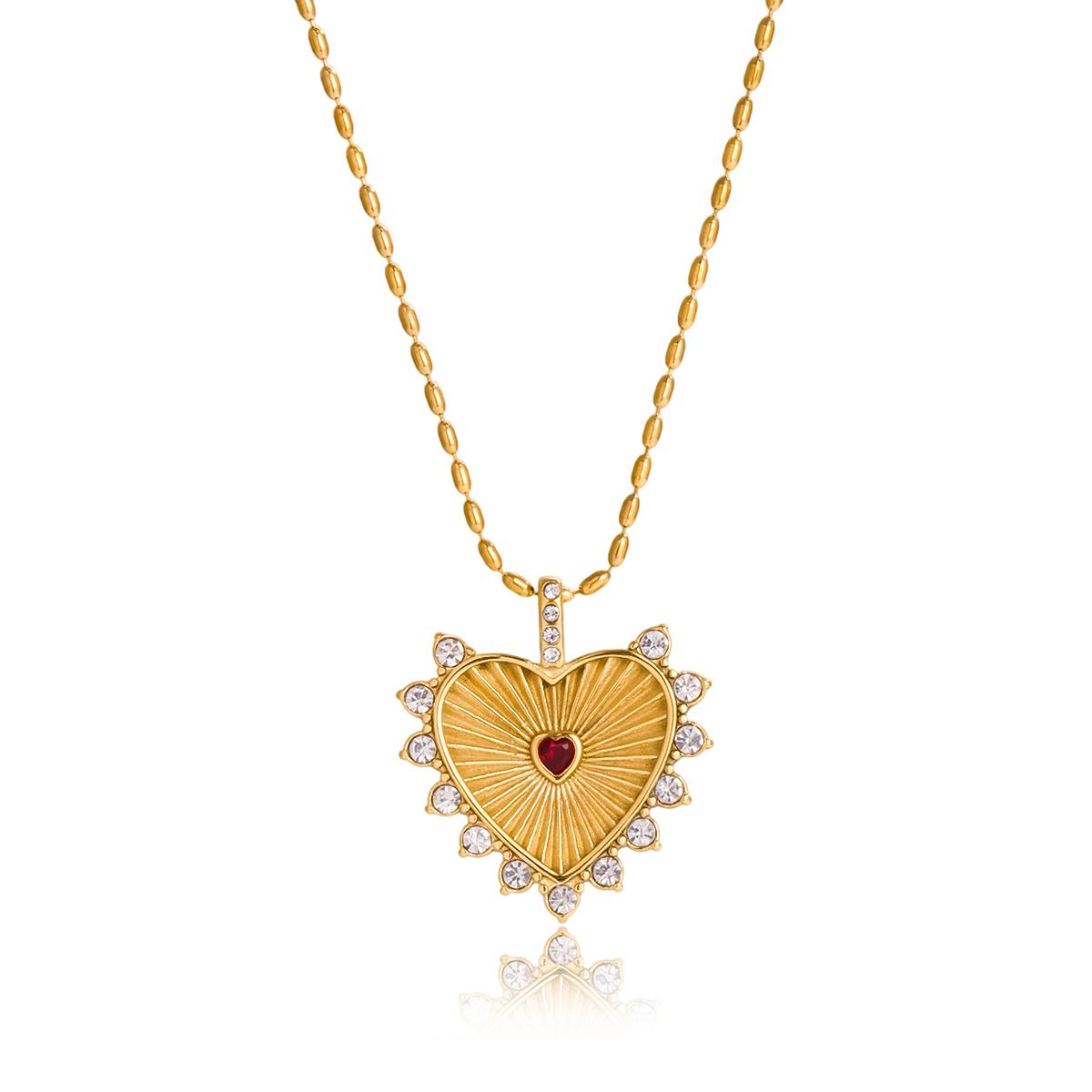 

Yori Distinctive Red Rhinestone Ribbed Heart Pendant Necklace for Women Stainless Steel Popular Chic 2025 Jewelry PVD Plated