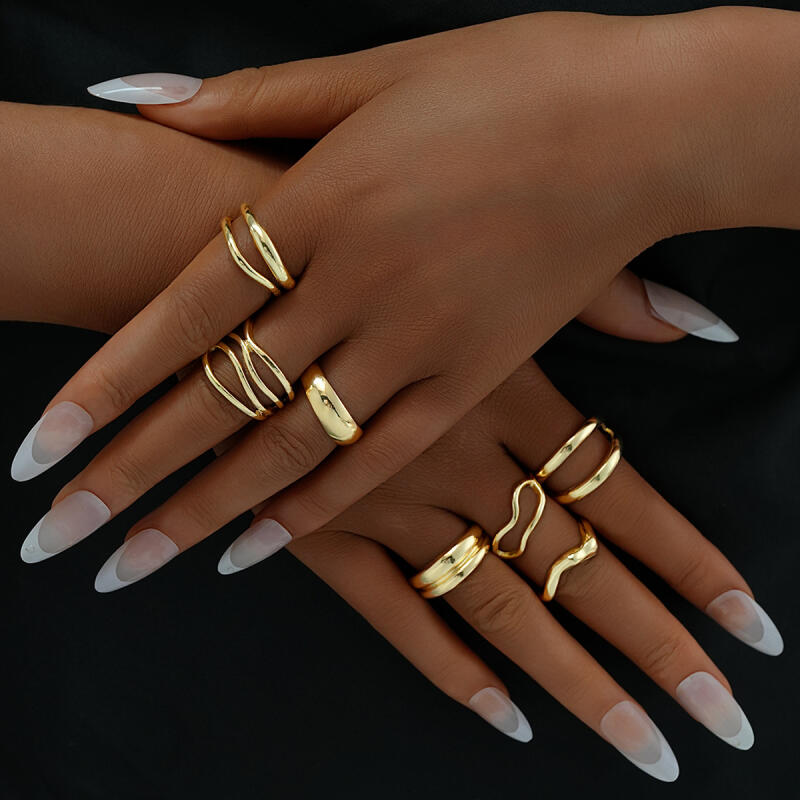 7Pcs/Set Irregular Geometric Metal Rings for Men Women Temperament Simplicity Gold Color Opening Rings Party Jewelry Accessories