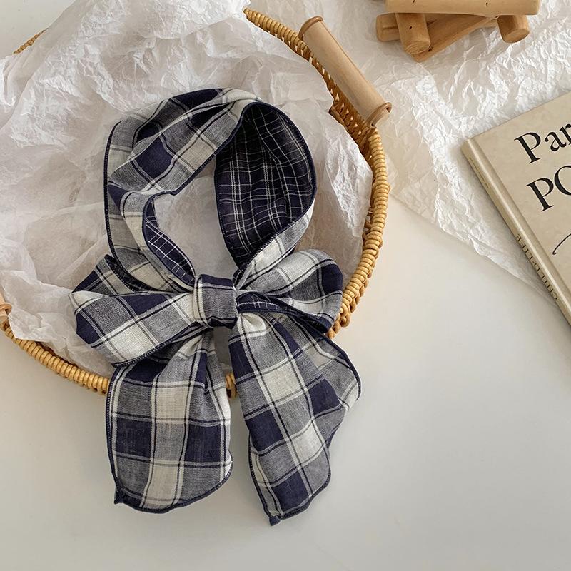 Long Silk Scarf, New with Shirt Neck Protector, Thin Scarf, Neck Circumference, Neck Scarf, Plaid Headscarf, Headband, Hair Tie.