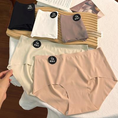 Women Panties Seamless Mid Waist Plus Size Ice Silk Tummy Control Good Breathability Solid Color Slim Fit Thin Quick Dry Casual Sport Underpants Lady