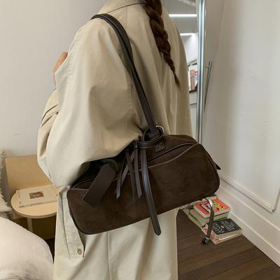 2026 Neue Damen Retro Wildleder Schultertasche Große Kapazität Pendler Unterarm Baguette Handtasche