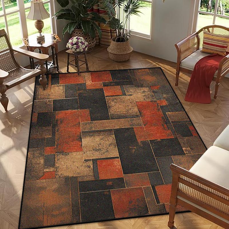 Abstract Geometric Carpets for Living Room Plush Decoration Home Retro Nordic Non-slip Floor Mat Washable Bedroom Cloakroom Rugs