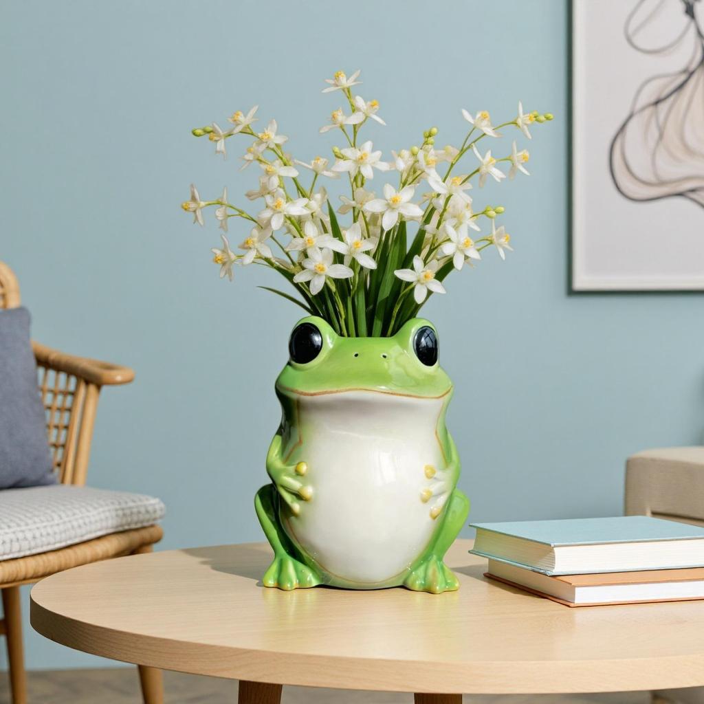Ceramic Big-Eyed Frog Pen Holder & Animal Ornament