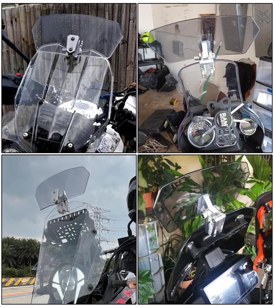 HENGTUAOTO Motorcycle Screen Spoiler Air Deflector Windscreen Motorcycle Windshield Wind Deflector Adjustable Gray
