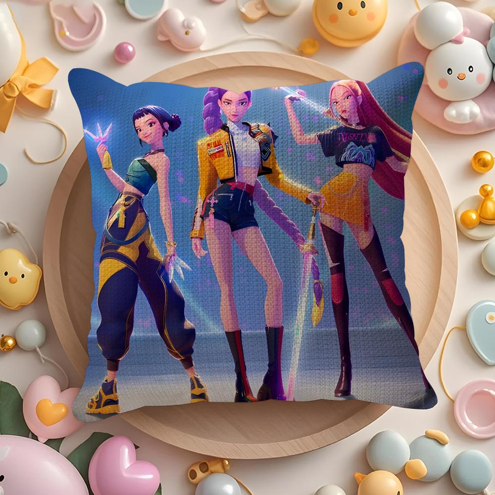 

Поп-мультфильм K-pop Охотники на демонов Наволочка с принтом Наволочка для гостиной Диван Подушка Чехол и Декор для спальни 12x12Inch