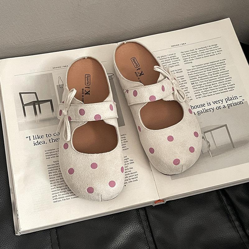 Retro Polka Dot Niche Design Versatile Velcro Bag Head Drag Spring New Wear a Pedal Fairy Style Slippers