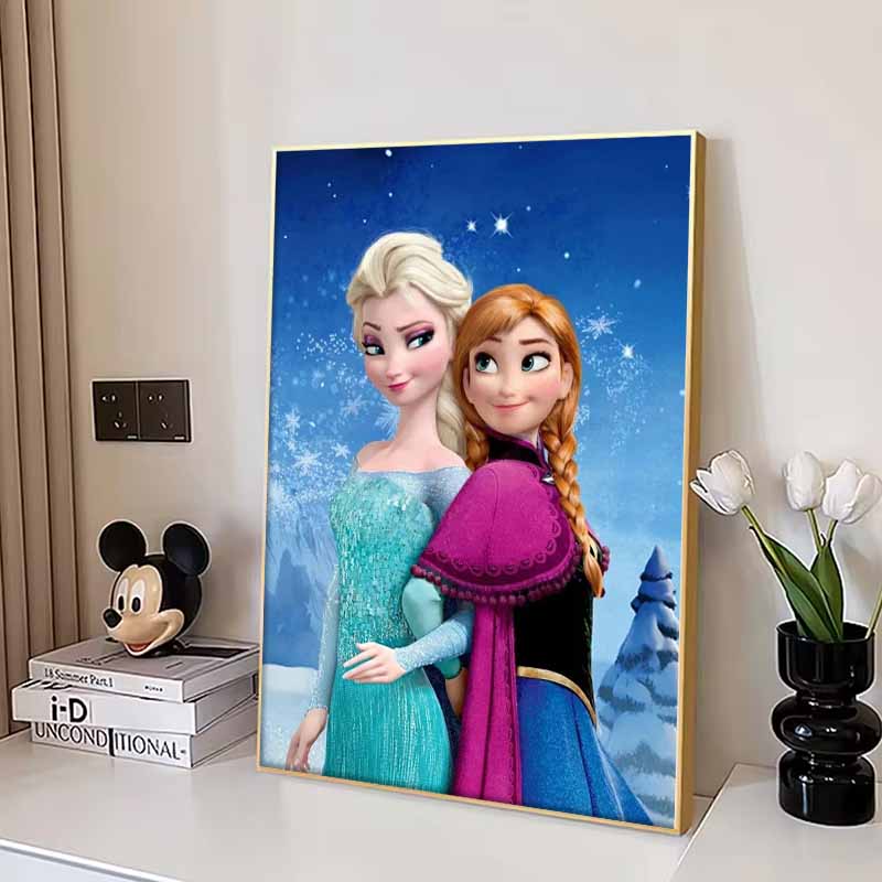 Disney Pittura con Diamanti Elsa e Anna Tema Amore Fraterno Illustrazione Carina Fai da Te Mosaico di Strass Kit Punto Croce Ricamo Regalo Decorazione Casa