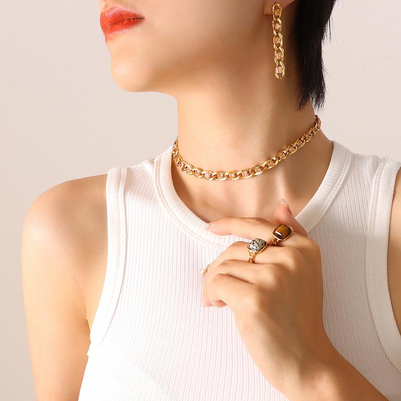 European Style Colorful Cubic Zirconia Jewelry Set with Diamond-Studded Necklace, Light Luxury Bracelet, and Exquisite Earrings