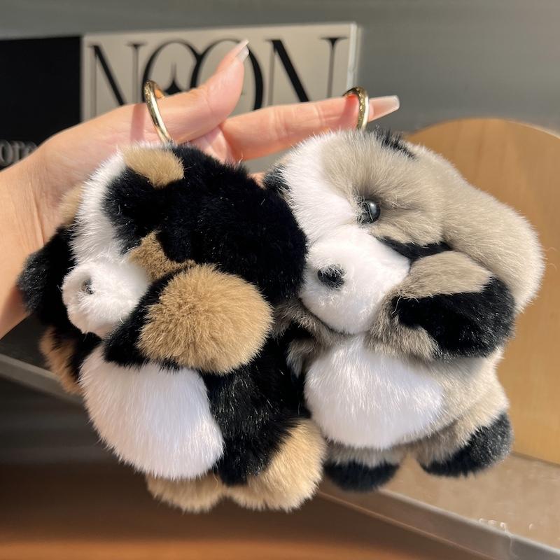 Fashion New Real Rabbit Fur Dog Doll Pendant Cute Dog Keychain Toys Keyring Handbag Charm Ornament Plush Jewelry Gifts