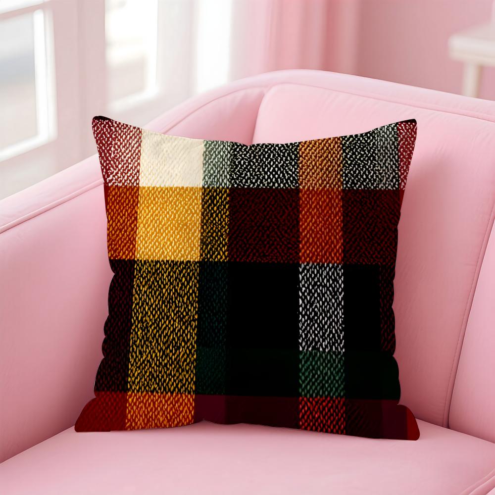 PPlaid and Leopard Print Textures Cushion Cover Pillowcase Short Plush Invisible zipper Room Sofa Cushion Cover