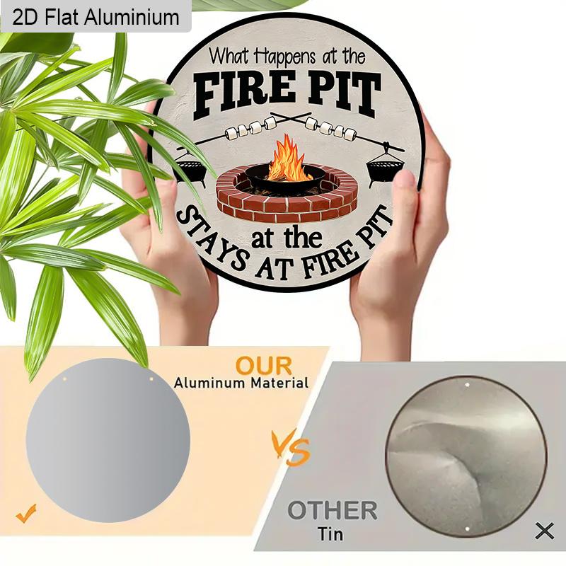 2D Flat Vintage Aluminium Sign with Campfire Gathering Pattern - BBQ Figurine Ornaments - Ideal for Front Door, Wall, Porch, Fence Decor - Ideal Gift