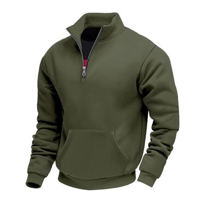 Autumn/Winter Fleece-Lined Heavyweight Men's Oversized Vintage-Style Casual Stand-Up Collar Half-Zip Commuter Hoodie with Pockets