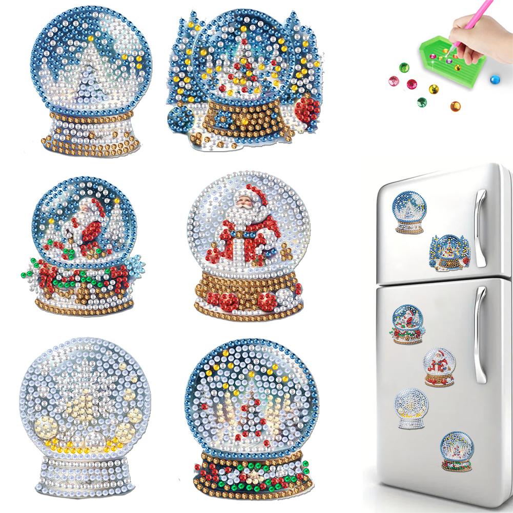 6Pcs Acrylic Christmas Santa Claus Diamond Art Fridge Magnet Diamond Painting Refrigerator Magnet for DIY Crafts Party Gift