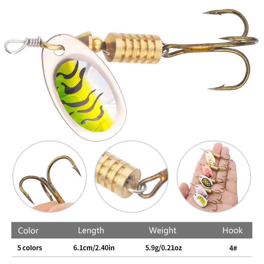 5PCS/6.7CM-5.8G Spoon Fishing Spinner Bait Rotating Metal Treble Hook Trout Fishing Spoon Lures Tackle