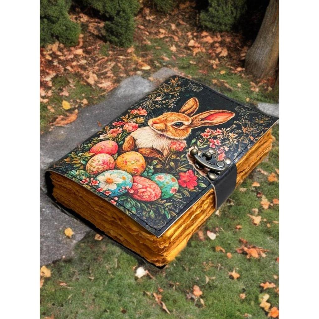 bunny rabbit Grimoire Leather Journal Notebook Journal for women - Fat journal handmade Deckle Paper Notebook Journal for gift