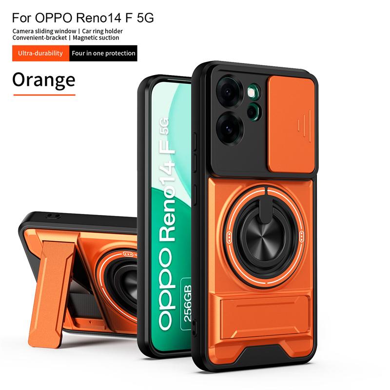 Para OPPO Reno 14F 5G Funda Soporte de Anillo Magnético Pata de Apoyo Trasera para Reno14F 14 F 5G Deslizador de Lente Protector de Cámara Funda