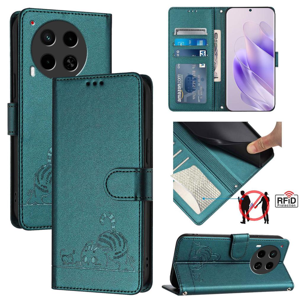 For TECNO Camon 30 4G/Camon 30 5G Case with Strap RFID Blocking Leather Wallet Phone Cover Cat Mouse Pattern