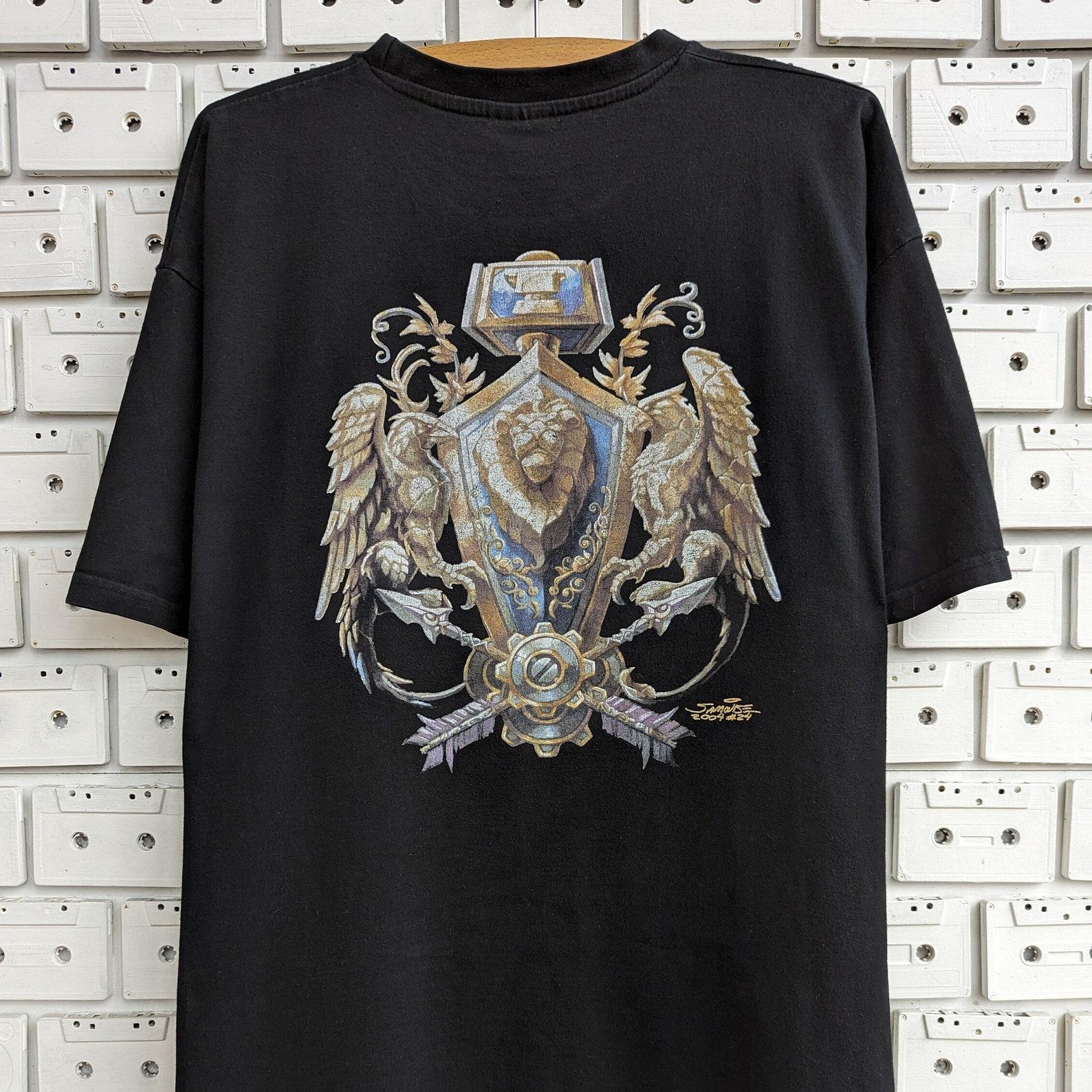 Vintage 2004 World of Warcraft T shirt Alliance Crest Samwise Didier Art Fantasy MMORPG Game Promo Merch Tee Size XL S