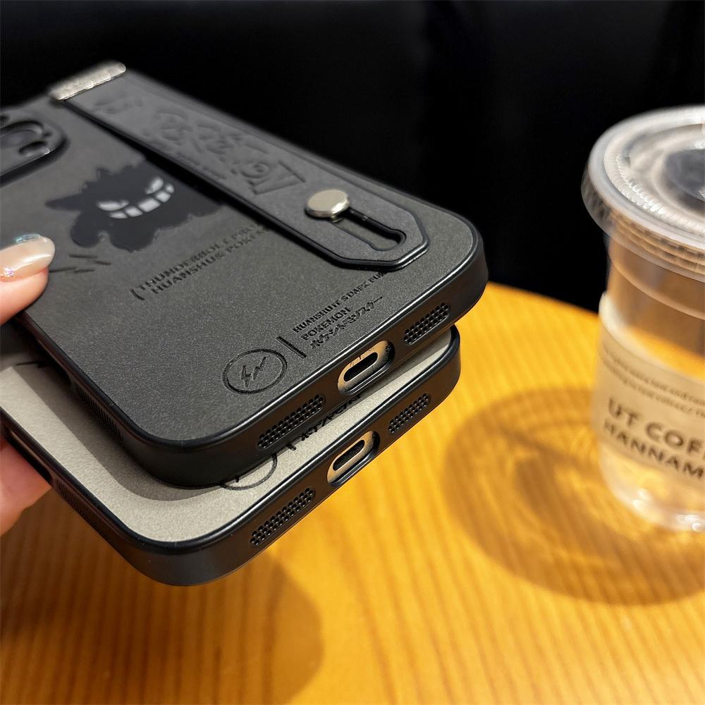 Kreslený kožený obal na telefon Gengar s poutkem na zápěstí Pro Apple iPhone 16 15 14 Plus 13 12 Pro Max 11 16ProMax 15plus