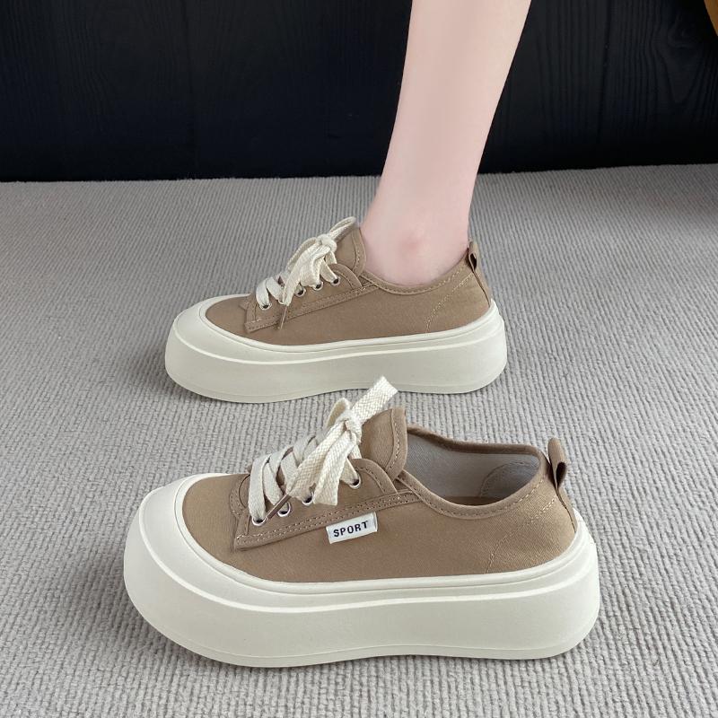 Fashion CRLAYDK Classic Platform Canvas Shoes for Women Low Top Casual Sneakers Ladies Lace Up Fashion Walking Comfortable Tennis