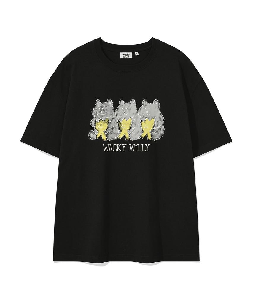 WACKY WILLY Bear Print Short Sleeve T-Shirt Black