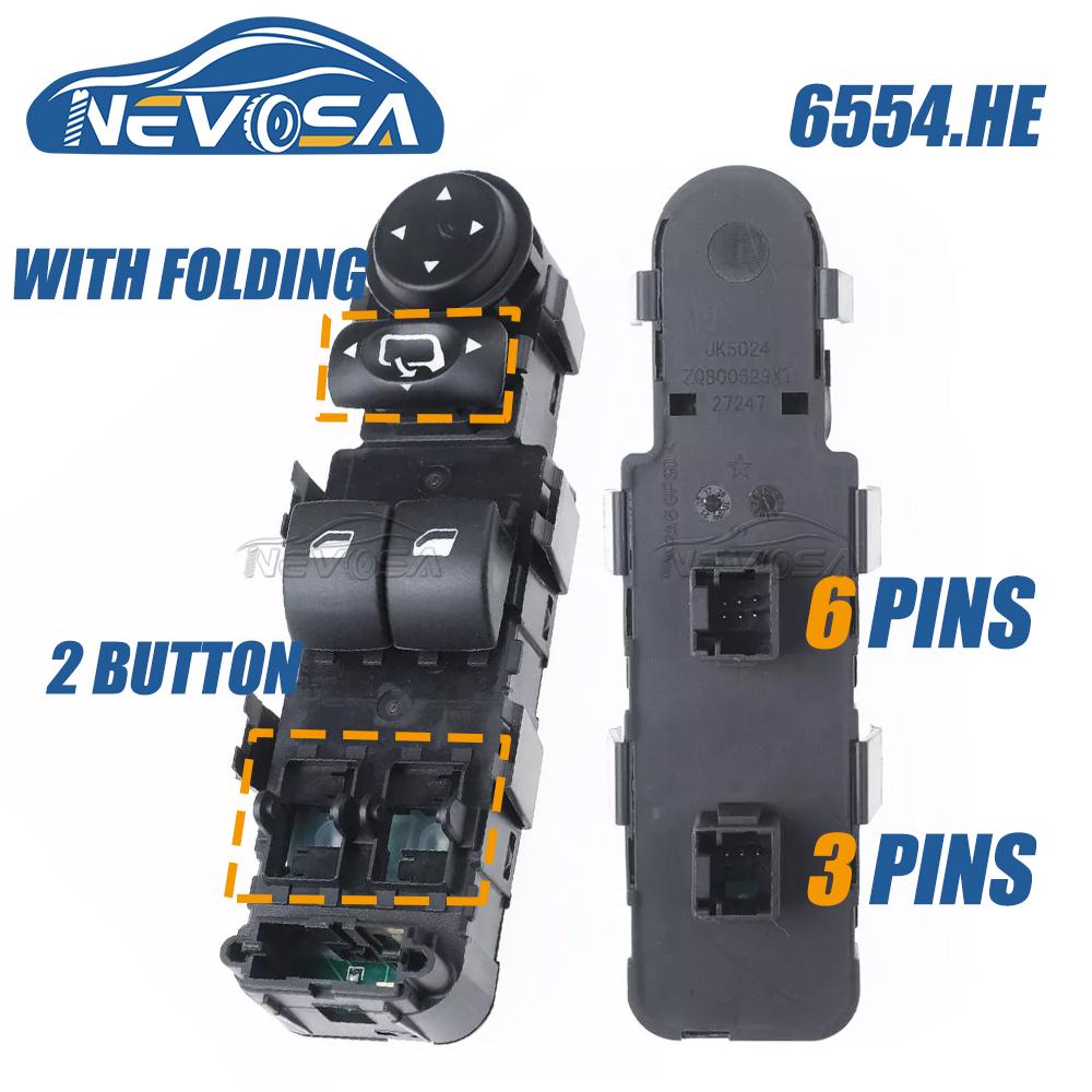 NEVOSA 6554.HA 6554.HE Master Mirror Button Power Window Switch For Citroen C4 2004 2005 2006 2007 2008 2009 2010 6554HA 6554HE 6554.HE Folding