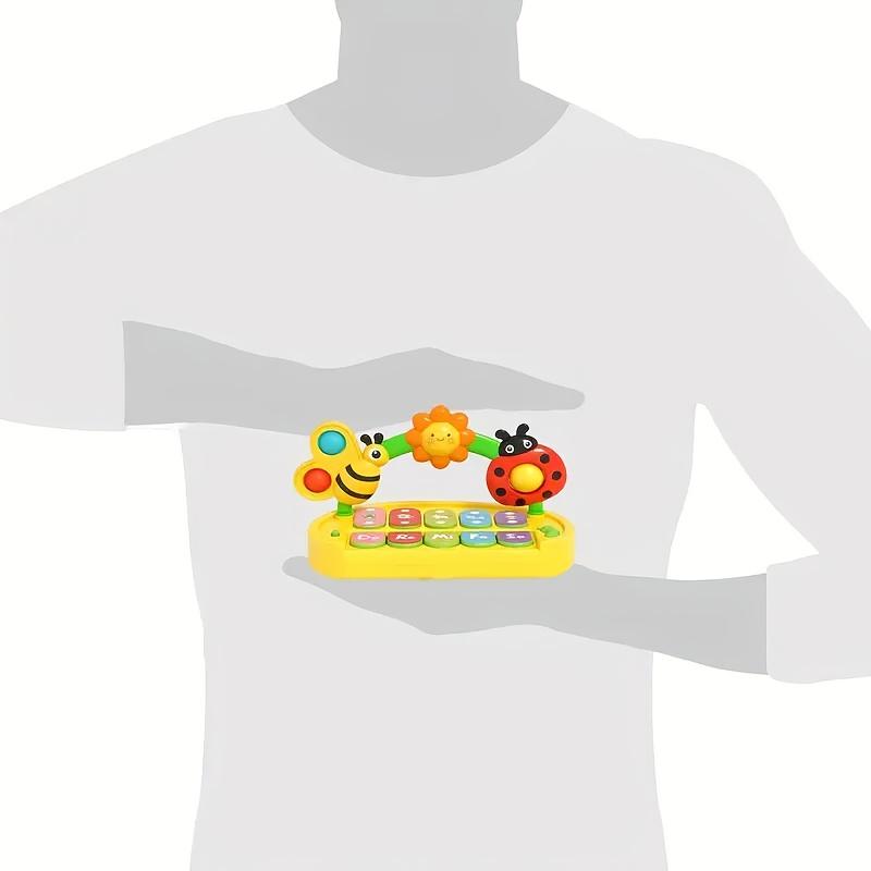 פסנתר צעצוע מוזיקלי עם 4 מצבים בנושא חרקים, עם אורות, כלי לתרגול אצבעות לתינוקות, פעוטות, מקלדת אלקטרונית לאימון חושי, מופעל על ידי סוללות