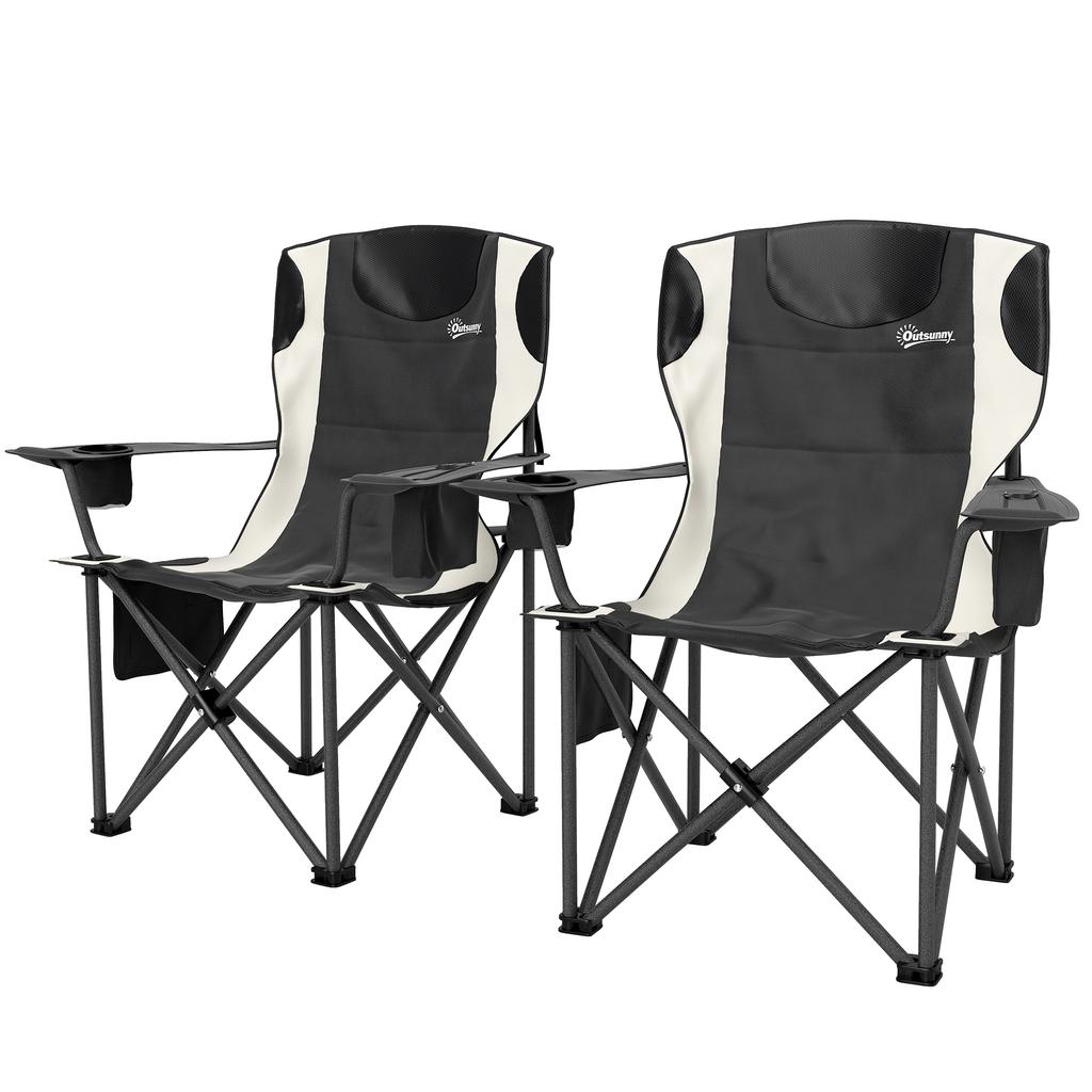 Set of 2 Folding Camping Chairs, Padded Camping Chairs with Adjustable Armrests, Portable & Lightweight Folding Camp Chair with Cooler Bag
