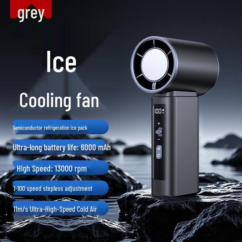New Digital Display High-Speed Handheld Cooling Fan with Semiconductor Ice Pack 6000mAh Ice Cooling серый