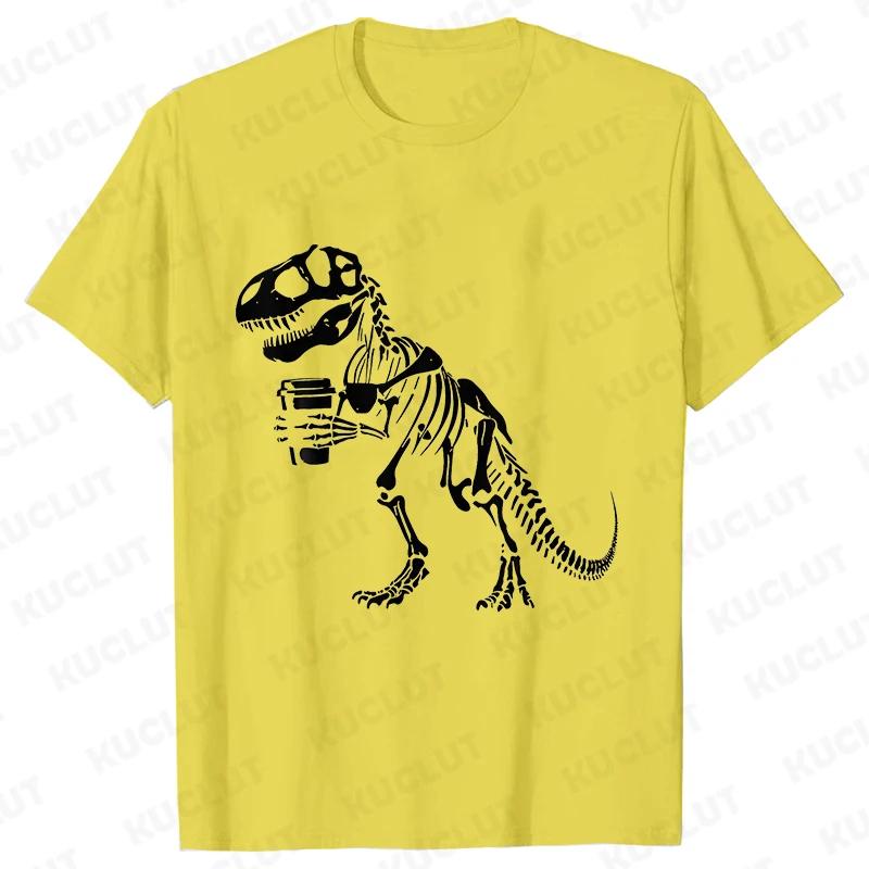 Funny Skeleton Dinosaur Shirt for Men Dinosaur Coffee T-shirts Short Sleeve Fashion Casual Funny Tee Skeleton Halloween Shirts