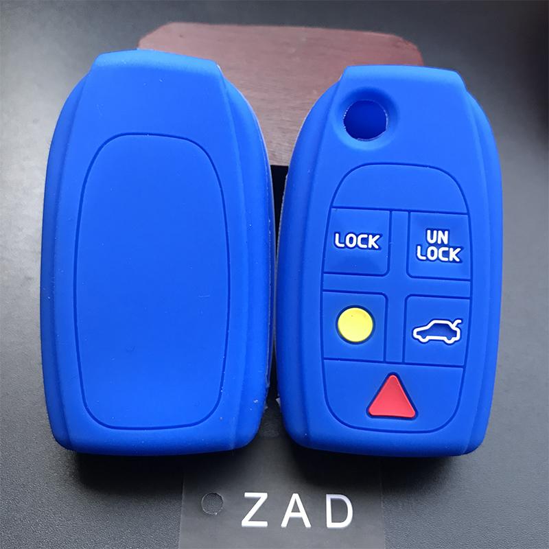 ZAD Silikonkautschuk Auto Schlüsselhülle Abdeckung Halter Schutz Set für Volvo S80 S60 V70 XC70 XC90 D05 Klapp Flip 5 Tasten Fernbedienung Schlüssel