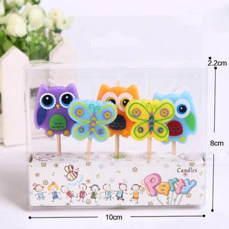 

5 Pcs Creative Smoke-free Candle Cartoon Butterfly Owl Candle Chirlden Party Supplies Cake Decor красный