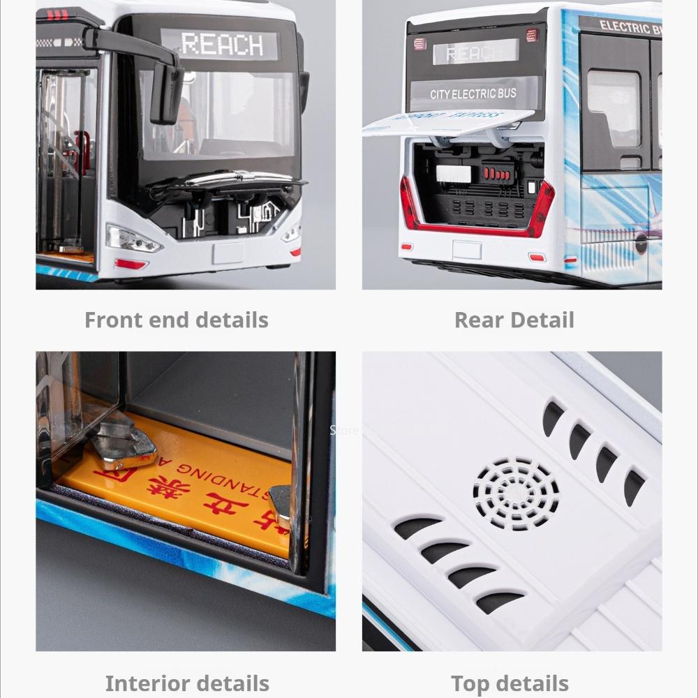 1:42 Scale New Energy Bus Model Toy Car Sound Light Pull Back Metal Body Electric Cars Models Collection Gifts for Children