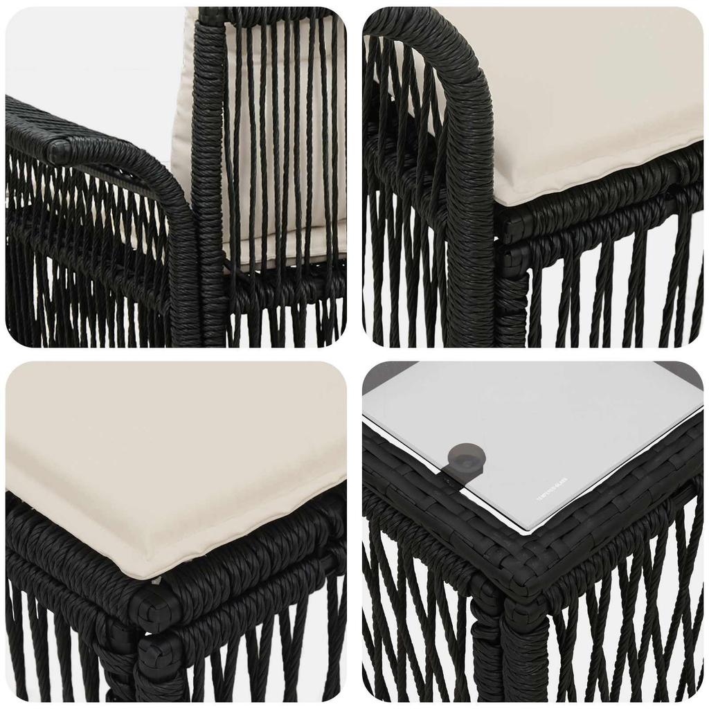 Garden Sofa Set 12 Pcs Black and Cream White Poly Rattan