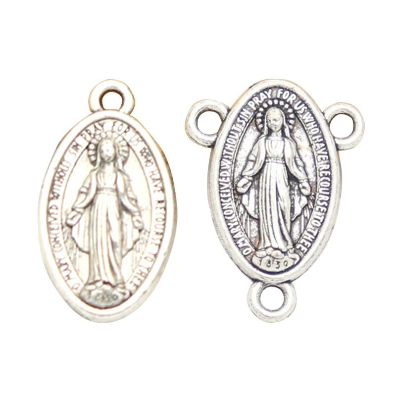 10pcs Antique Oval Shaped Medal Charm Virgin Mary Medal Pendant Alloy Catholic Charm Ornaments Jewelry Making Supplies