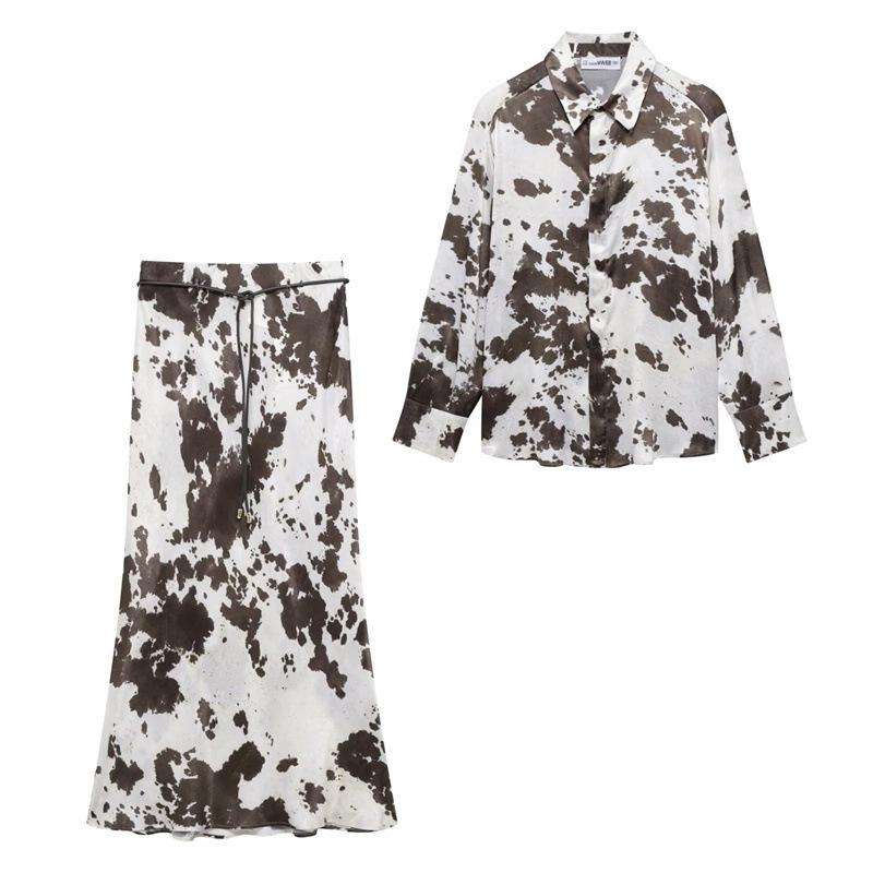 

TAOP&ZA Spring/Summer Women s Animal Print Midi Skirt Shirt Set Extra Small