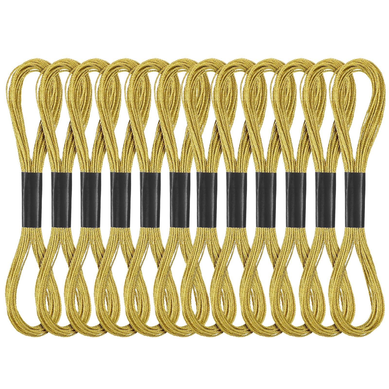 12 Skeins Gold Embroidery Thread And Floss, Shiny & Lustrous Finish For Cross, Friendship Bracelets, Sewing, Yarn Crafts & String Art Supplies One Size