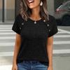 Spring Summer New Women's Knit Short Sleeve T-shirt, European American Style Crew Neck Button Design Slim Fitted Tops