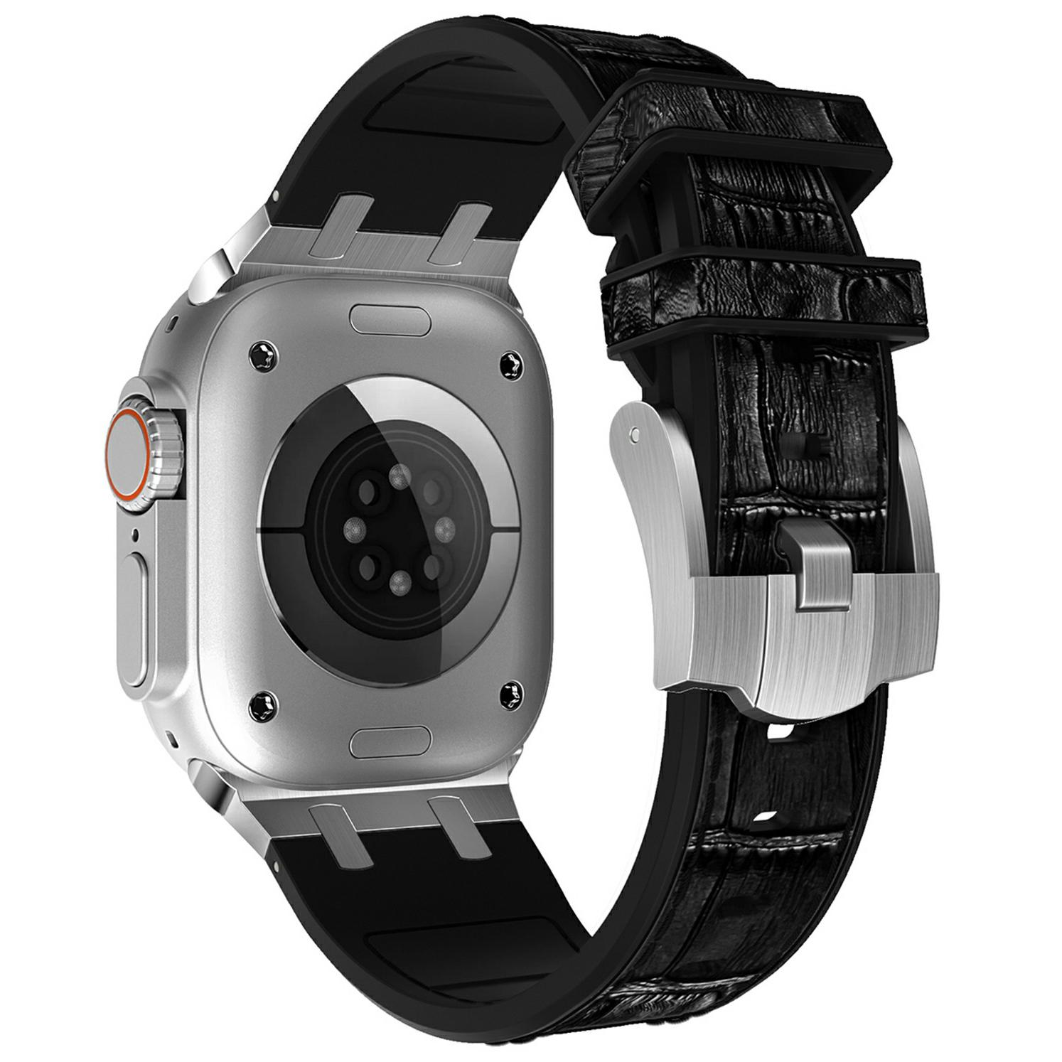 

Silicone Band for Apple Watch Series 10 46mm/Ultra 2 Ultra 49mm/Series 9 8 7 45mm/SE (2023) SE (2022) SE 6 5 4 44mm/3 2 1 42mm Silver+Black