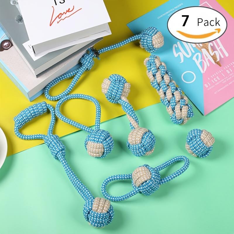 7pcs Multi-Purpose Dog Leash Chew Toys, Interactive Pull Knot Toys with Rattle Ball, Durable Training Set, Indoor/Outdoor Play