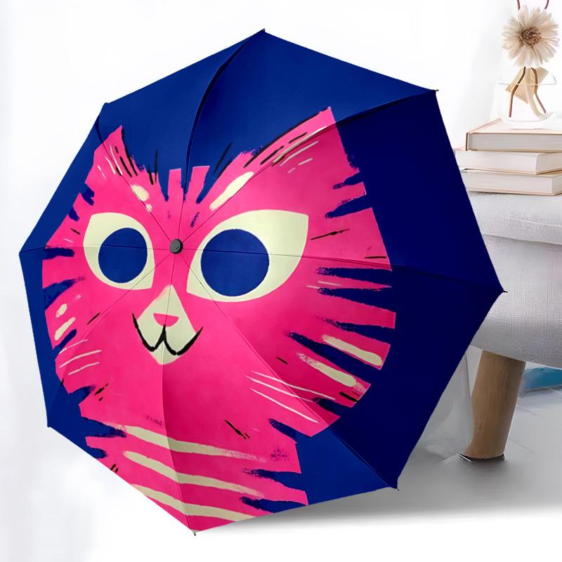 1PC Pink Cat Automatic Folding Umbrella Portable Collapsible 8-Rib Umbrella for All Seasons, Casual Outdoor Accessory, A46