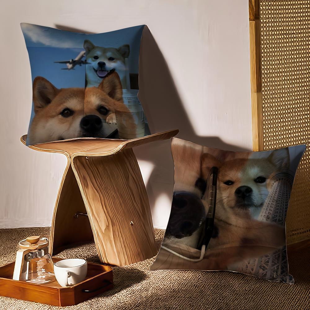 Cute Shiba Inu Meme Emoticons Pillow Case Double-Sided Printing Short Plush Sofa Cushion Cover Bedroom Bedside Pillow