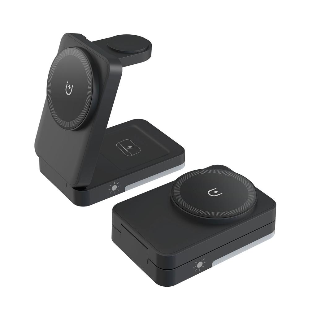 LED Light Wireless Charger Stand 3 In 1 Foldable For iPhone 16 15 14 13 12 Apple Watch 2-9 SE Airpods Pro Fast Charging Station