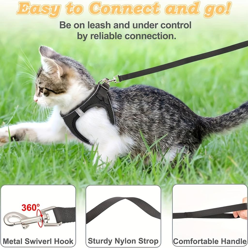 Cat Harness and Leash for Walking, Escape Proof Soft Adjustable Vest Harnesses for Cats, Easy Control Breathable Reflective Strips Jacket