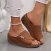 Cross Border Plus Size Thick Soled Casual Slippers for Women, Wide Stripes with Simple and Fashionable Fish Mouth Wedge Heel Slippers