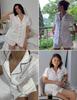 European & American Casual Lapel Women's Short Sleeve Cardigan Pajama Set with Shorts