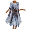 Women's Chiffon Print Round Neck Two-Piece Autumn Dress - Loose Fit