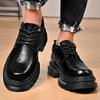 Men's Shoes Autumn British Business Dress Casual Leather Shoes Work Thick Bottom Extra Height, Black Big Head Fashion Shoes