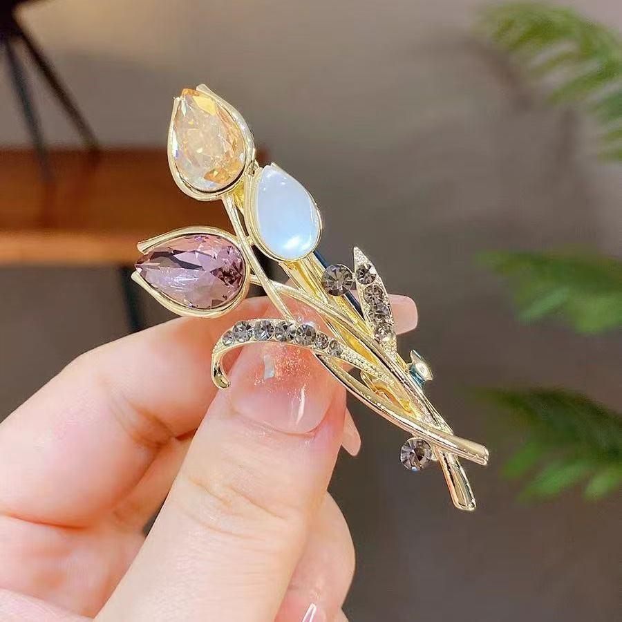 Clip de păr cu flori cu stras: Clips de primăvară elegant, mic, pentru adulți